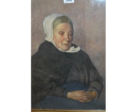 George Thomson, watercolour, portrait of a seated elderly lady, dated 1906, gilt framed, 19ins x 15ins