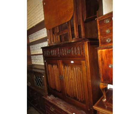 Reproduction oak dining room suite comprising: a draw-leaf refectory style table, set of four ladder back chairs and a dresse