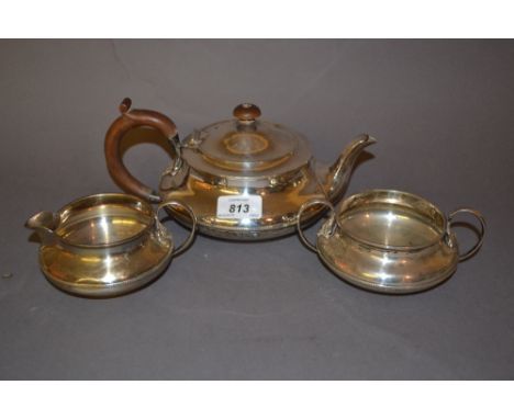 Walker and Hall Sheffield silver three piece tea service of circular squat design