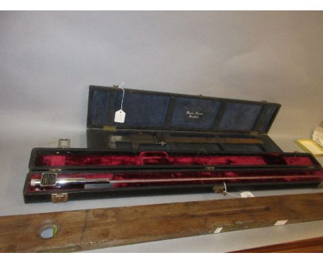 Cased mercury barometer calibration tool by Wallace, Tiernan &amp; Bellevill, together with a large Benson Verniers measuring
