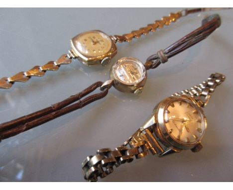 Ladies 9ct gold cased wristwatch by Rotary with a 9ct gold bracelet strap, together with a gold plated wristwatch with a 9ct 