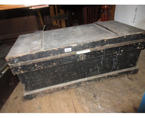 19th Century woodworker's tool box with sliding interior, fitted with various tools (including key)