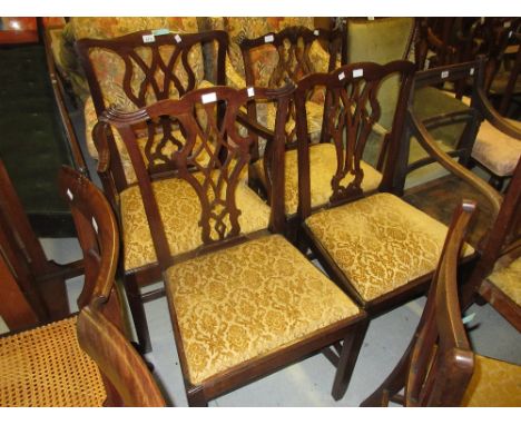 19th Century mahogany open elbow chair in Chippendale style together with three various Chippendale style side chairs