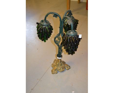 Unusual 20th Century table lamp base on circular gilt brass stand, the shades in in the form of bunches of grapes