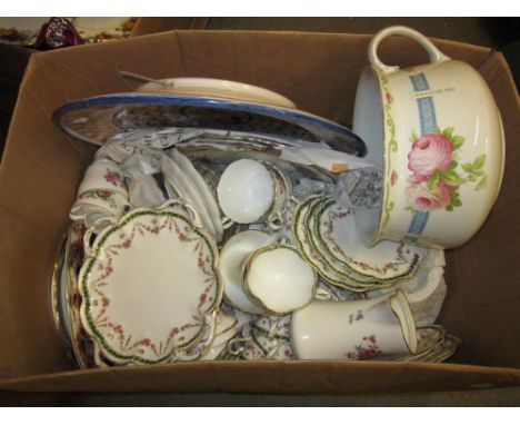 George Jones China pink and green floral decorated part tea service together with other miscellaneous tea ware and a large po