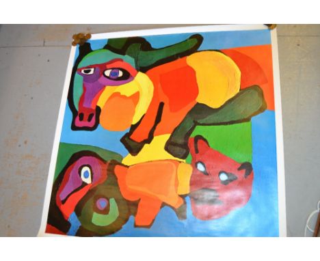 Karel Appel, signed hand written letter together with a lithographic print of a painting