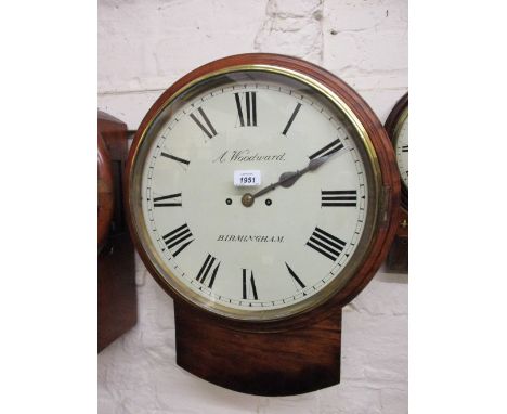 19th Century mahogany circular drop-dial wall clock, the painted dial with Roman numerals, signed A. Woodward, Birmingham, th