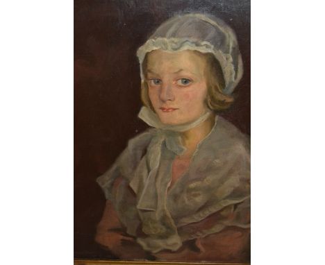 Cecil Wright signed oil on canvas, portrait of a young lady, Biddy Branch, various gallery and other labels verso, 24ins x 18