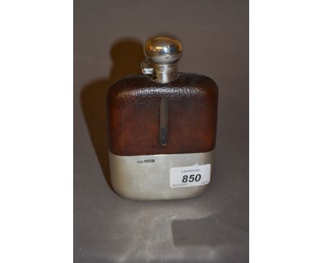 Silver mounted leather hip flask, Sheffield 1926, retailed by Drew and Sons, Piccadilly 