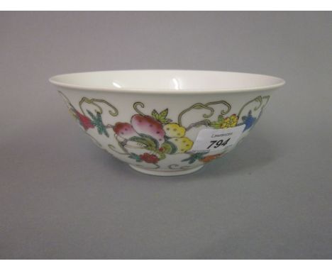 Chinese Republic Period bowl decorated with stylised flowers in famille rose pallette, red seal mark to base, 7.25ins diamete