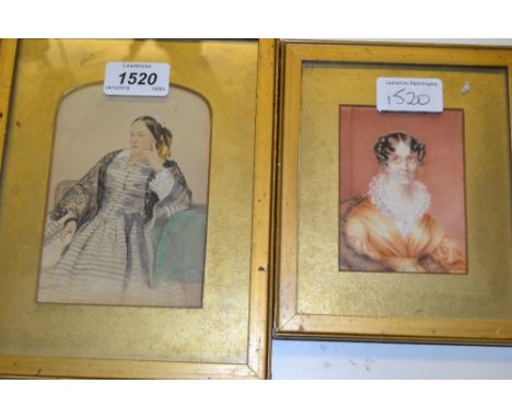 19th Century watercolour, miniature portrait of a lady wearing spectacles together with a small watercolour portrait of a sea