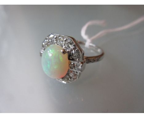 18ct White gold Art Deco style opal and diamond ring