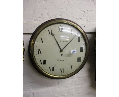 George III mahogany circular dial clock, the painted convex dial with Roman numerals, signed Thomas Button Hitchen, with a si