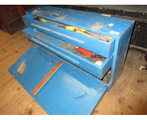Blue painted tool box with fitted interior