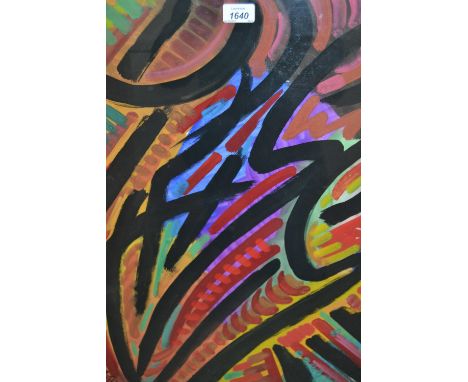 R. Tramead, pair of mixed media abstract compositions, signed and dated '76, 26ins x 20ins in silvered frames
