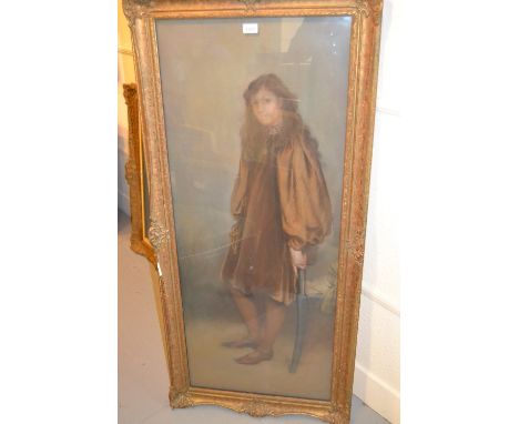 Charles MacIver Grierson, large pastel portrait of a standing girl, signed, 49.5ins x 20ins, housed in a gilt moulded composi