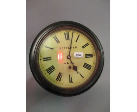 19th Century circular ebonised wall clock, the painted enamel dial inscribed ' Ketterer Ware ', with a single train movement 
