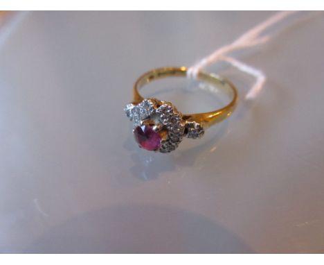 18ct Yellow gold ruby and diamond cluster ring