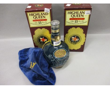 One bottle, Chivas twenty one year old Royal Salute whisky, together with two bottles Highland Queen Scotch whisky, in presen