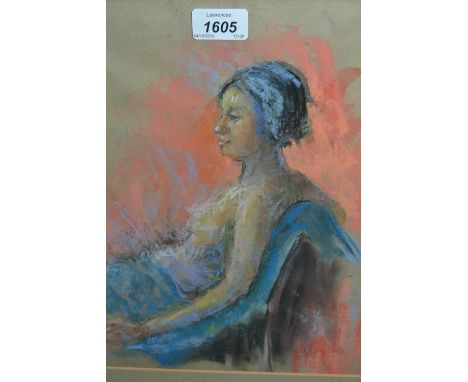 Le Clerc Fowle, pastel portrait of a seated semi nude young lady, signed and framed, 13ins x 11ins