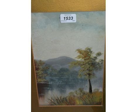 Pair of early 20th Century gilt framed gouache pictures, river landscapes together with a pair of watercolours, rural scenes,