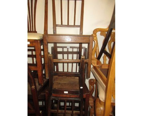 Matched set of eight George III fruitwood country chairs, the stick backs above panel seats and square cut chamfered supports