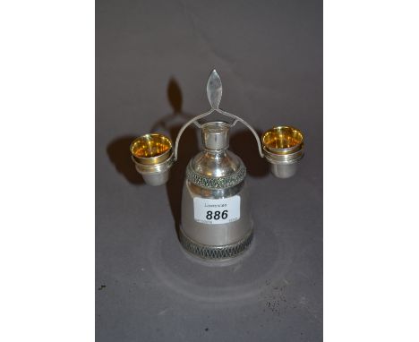 Continental (800 mark) liqueur decanter, the stopper with twin arms supporting a set of four drinking cups