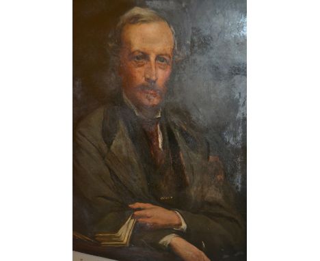 19th Century oil on canvas, three quarter length portrait of a seated gentleman holding a book, signed, J.W. Walrond, and dat