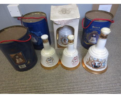Quantity of Bells Scotch Whisky in commemorative porcelain decanters