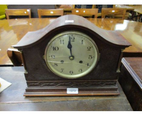 Early 20th Century mahogany two train dome shaped mantel clock (glass at fault)