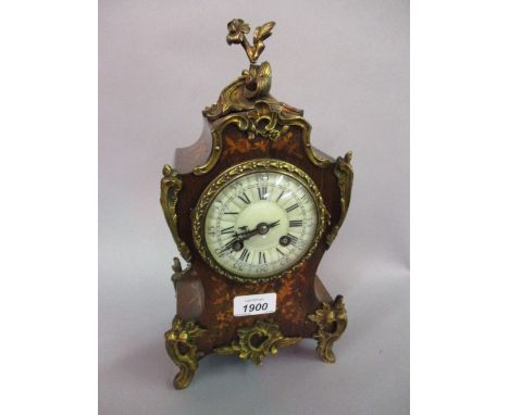 19th Century French rosewood marquetry inlaid ormolu mounted mantel clock, the ceramic dial with Roman and Arabic numerals wi