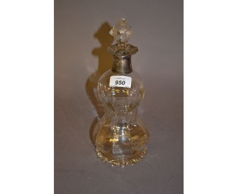 Blown glass decanter with silver collar (marks rubbed)