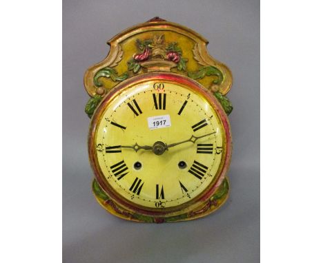 Early 19th Century Black Forest wall clock with a multi coloured painted dial and eight day movement CONDITION REPORT No weig