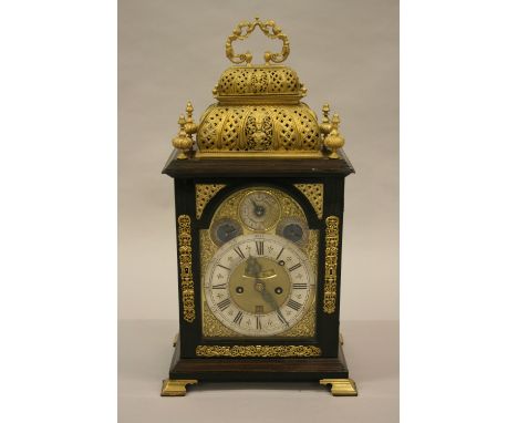 18th Century ebonised rosewood and ormolu mounted bracket clock, the silvered brass chapter ring, signed James Defontayne, Lo