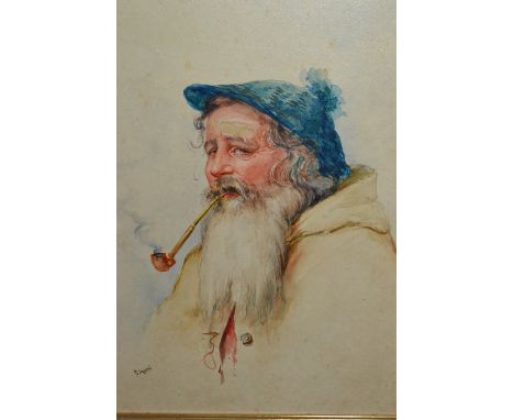 Gianni, pair of watercolours, portrait studies, an old man smoking a pipe and a lady in a headscarf, signed, 17ins x 12ins ea