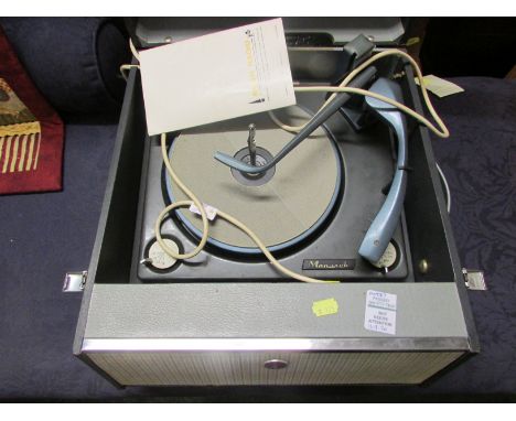 VINTAGE BUSH PORTABLE RECORD PLAYER (MOTOR NEEDS ATTENTION AND NEW PLUG REQUIRED)
