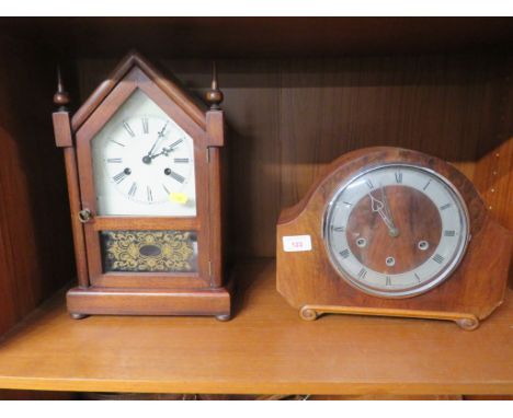 WESTMINSTER CHIME WOODEN CASED MANTEL CLOCK AND ONE OTHER MANTEL CLOCK