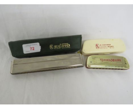 HOHNER ECHO HARMONICA WITH CASE AND GOLDEN MELODY HARMONICA WITH CASE