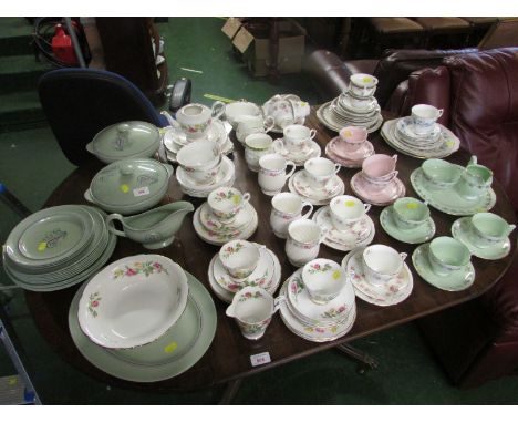 LARGE SELECTION OF CHINA TEA AND DINNER WARE INCLUDING SPODE MOONDROP, PLATES, ROYAL STAFFORD TEA ROSE PART TEA SERVICE, DUCH