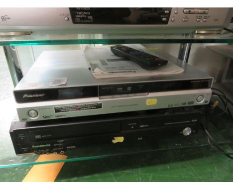 PIONEER DVD RECORDER TOGETHER WITH PANASONIC DVD/VIDEO RECORDER WITH ONE REMOTE AND MANUAL (ONE ITEM NEEDS A PLUG)