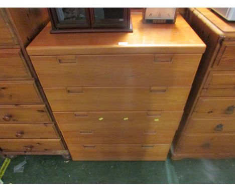 LIGHT WOOD VENEERED CHEST OF FIVE DRAWERS