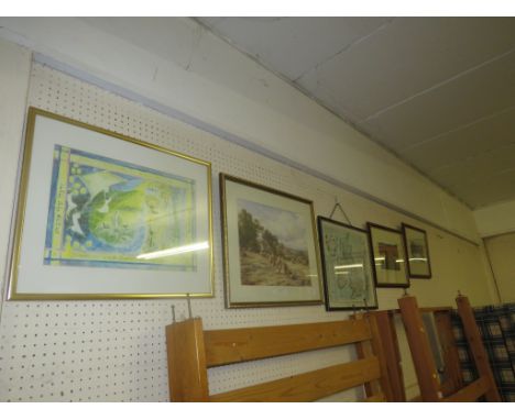 FIVE FRAMED AND GLAZED PRINTS
