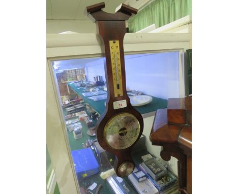 WOODEN MOUNTED BAROMETER THERMOMETER