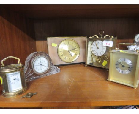 WATERFORD CRYSTAL MANTLECLOCK, BRASS CASED CARRIAGE CLOCK AND OTHER MANTLECLOCKS