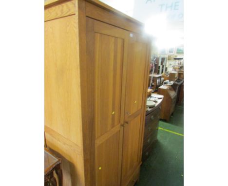 MODERN LIGHT OAK TWO-DOOR WARDROBE WITH SINGLE DRAWER TO BASE