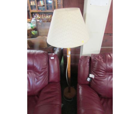 LIGHT WOOD STANDARD LAMP WITH SHADE TOGETHER WITH A TABLE LAMP