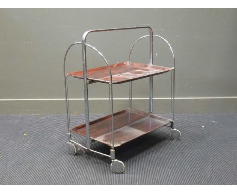 zzz Chrome and rosewood effect folding tea trolley A mid-century chrome and rosewood effect folding tea trolley, 78 x 62 x 42