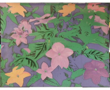 A pop art style screenprint on fabric, signed M Kazetsos (lower right), 140 x 107cm
