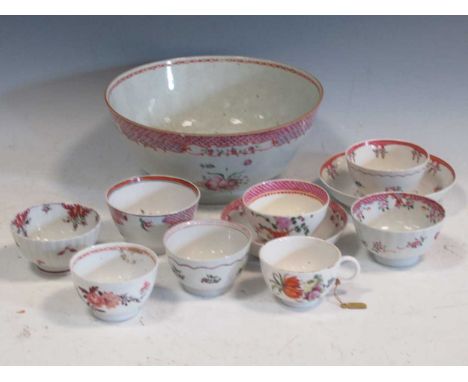 A collection of 18th century English porcelain, comprising mostly tea bowls, saucers and a larger bowl