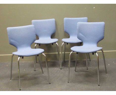 zzz A set of four blue upholstered Danish stacking chairs A set of four blue upholstered Danish stacking chairsThis lot has b